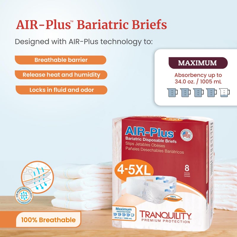 Tranquility Bariatric Disposable Briefs 4X-Large with AIR-Plus Fully Breathable Fabric for Skin Dryness & Integrity, Latex-Free, 34oz Capacity, 8ct Bag - Image 2